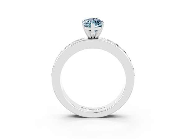 White gold Marquise Cut Aquamarine Engagement Ring with Channel Set Round  Band and Prong Setting