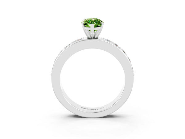 White gold Marquise Cut Peridot Engagement Ring with Channel Set Round  Band and Prong Setting