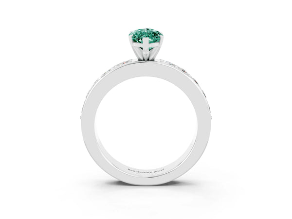Platinum Marquise Cut Green Sapphire Engagement Ring with Channel Set Round  Band and Prong Setting