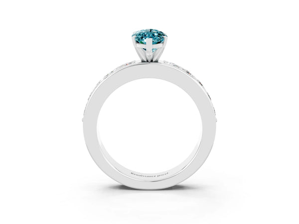 White gold Marquise Cut Blue Topaz Engagement Ring with Channel Set Round  Band and Prong Setting
