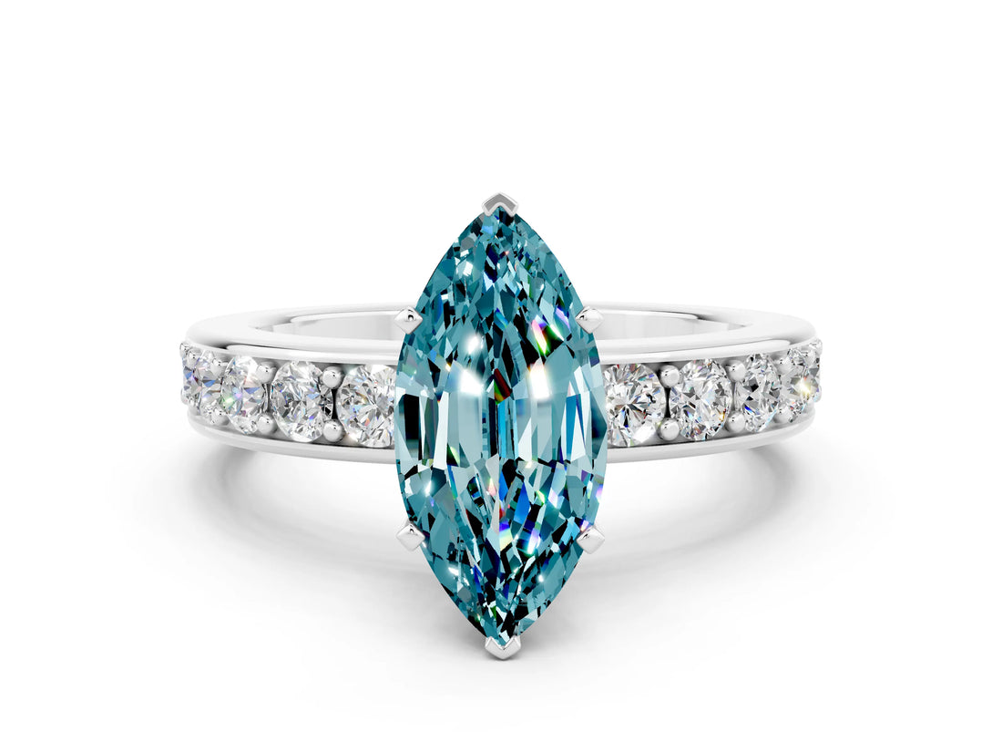 White gold Marquise Cut Cut Channel Set Diamond Engagement Ring with Four-Prong Setting