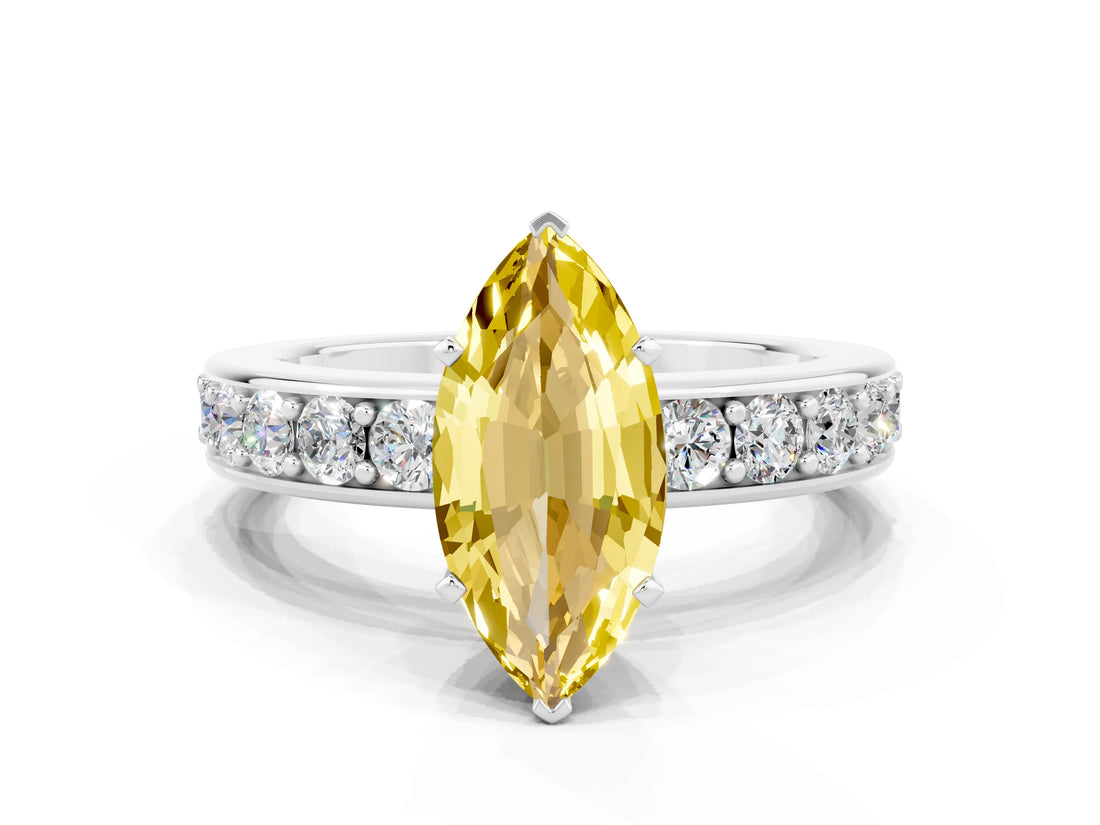 White gold Marquise Cut Cut Channel Set Diamond Engagement Ring with Four-Prong Setting