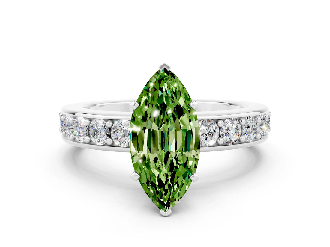White gold Marquise Cut Cut Channel Set Diamond Engagement Ring with Four-Prong Setting