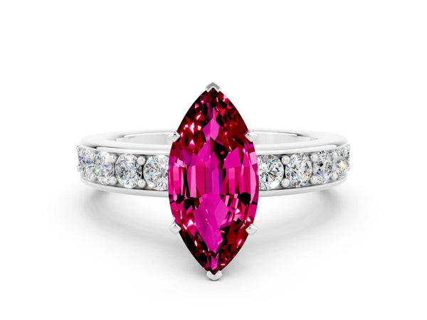 Silver Marquise Cut Garnet Engagement Ring with Channel Set Round  Band and Prong Setting