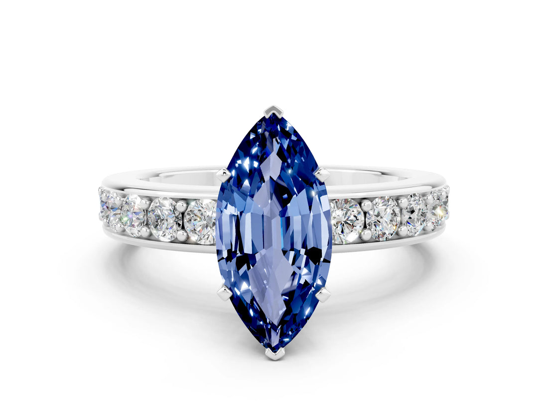 White gold Marquise Cut Cut Channel Set Diamond Engagement Ring with Four-Prong Setting