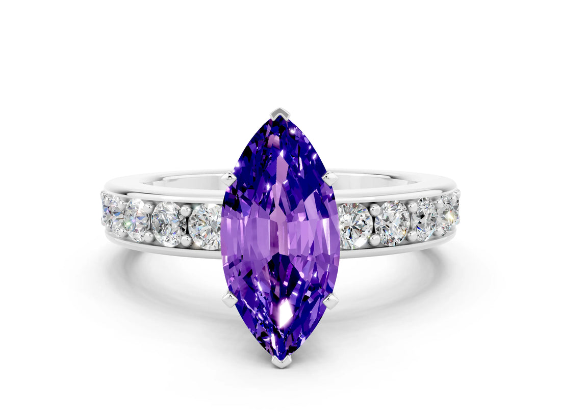 White gold Marquise Cut Cut Channel Set Diamond Engagement Ring with Four-Prong Setting