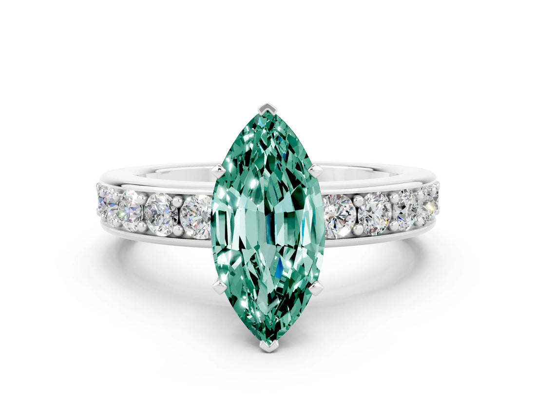 White gold Marquise Cut Cut Channel Set Diamond Engagement Ring with Four-Prong Setting
