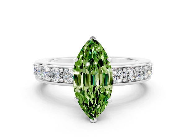 White gold Marquise Cut Peridot Engagement Ring with Channel Set Round  Band and Prong Setting