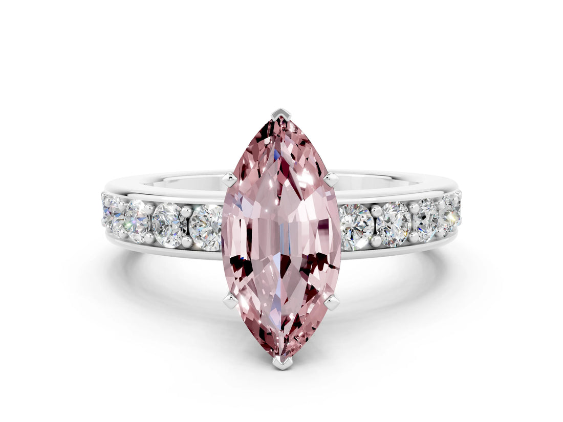 White gold Marquise Cut Cut Channel Set Diamond Engagement Ring with Four-Prong Setting