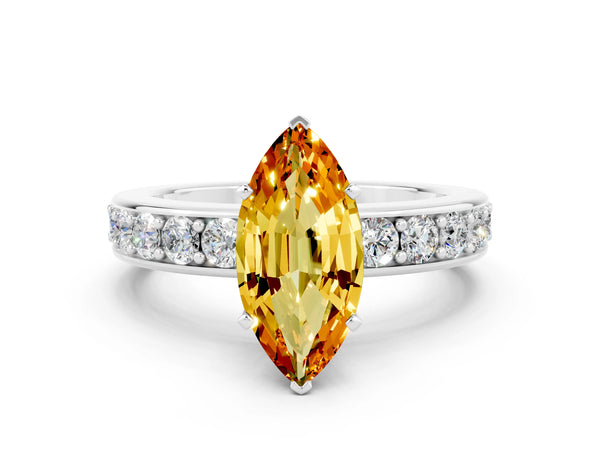 Platinum Marquise Cut Citrine Engagement Ring with Channel Set Round  Band and Prong Setting