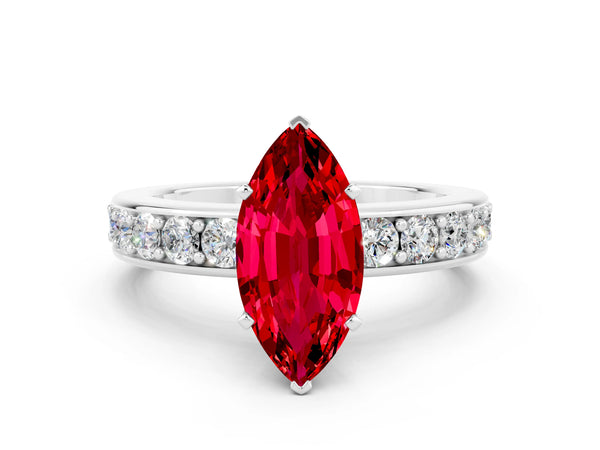 White gold Marquise Cut Ruby Engagement Ring with Channel Set Round  Band and Prong Setting