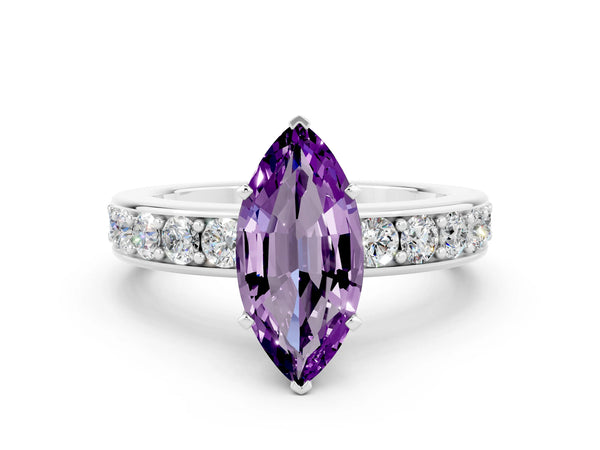 White gold Marquise Cut Amethyst Engagement Ring with Channel Set Round  Band and Prong Setting