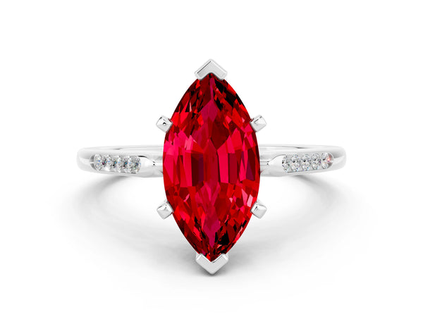 Platinum Marquise Cut Ruby Solitaire Ring with Channel Set Round Band and Prong Setting