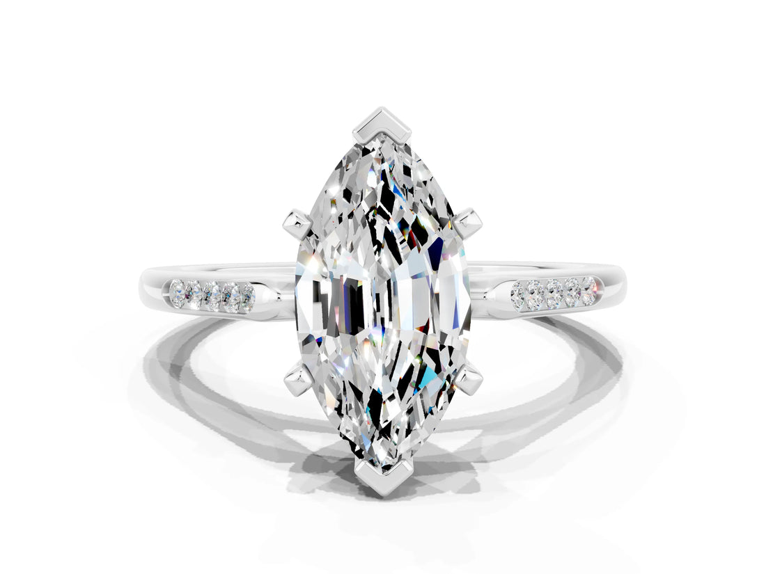 White gold Marquise Cut Cut Channel Set Solitaire Engagement Ring with Four-Prong Setting