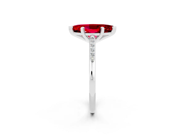 Platinum Marquise Cut Ruby Solitaire Ring with Channel Set Round Band and Prong Setting