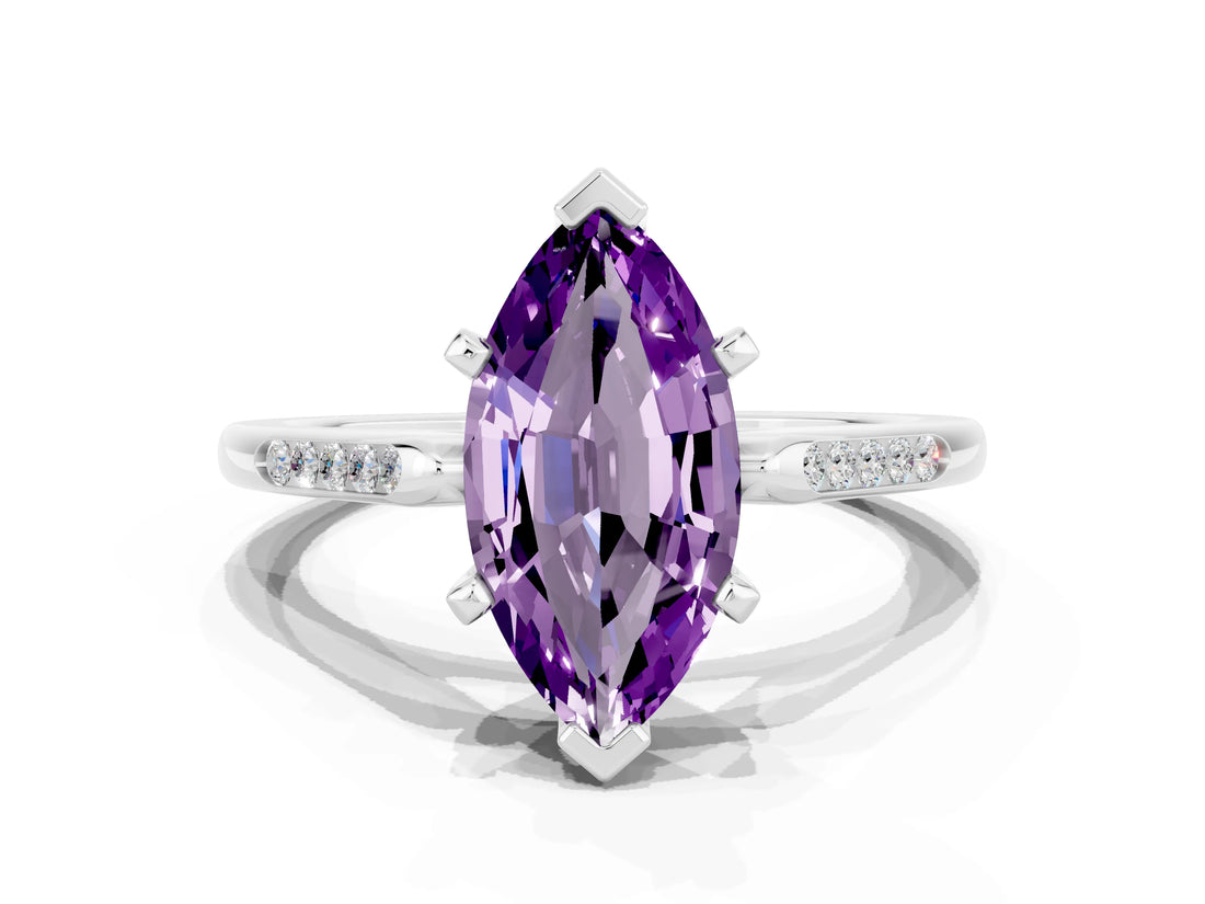 White gold Marquise Cut Cut Channel Set Solitaire Engagement Ring with Four-Prong Setting
