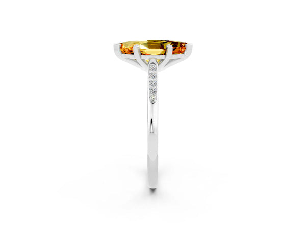 Platinum Marquise Cut Citrine Solitaire Ring with Channel Set Round Band and Prong Setting