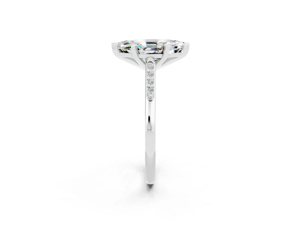Platinum Marquise Cut Moissanite Solitaire Ring with Channel Set Round Band and Prong Setting