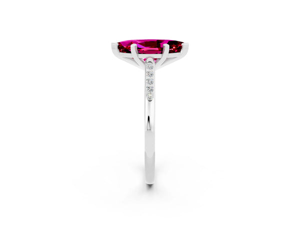 Silver Marquise Cut Garnet Solitaire Ring with Channel Set Round Band and Prong Setting