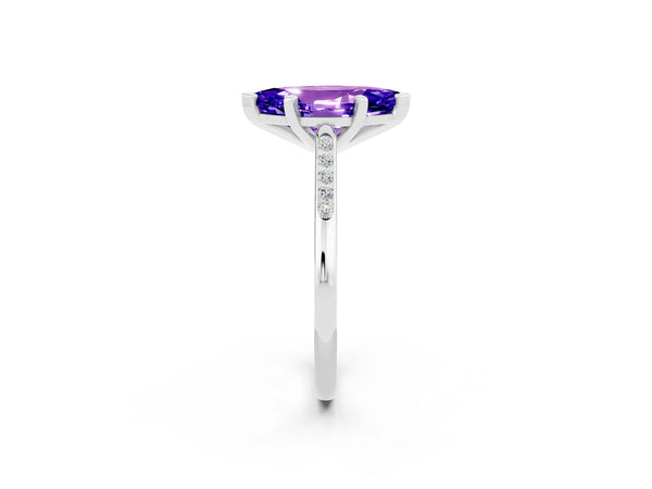 Platinum Marquise Cut Tanzanite Solitaire Ring with Channel Set Round Band and Prong Setting