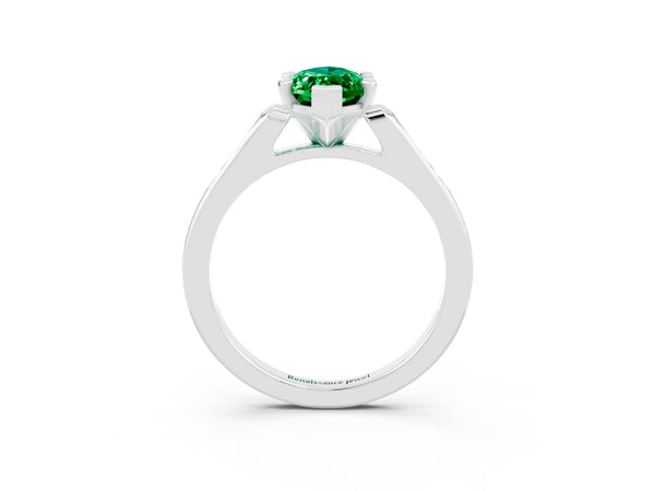 Platinum Marquise Cut Emerald Solitaire Ring with Channel Set Round Band and Prong Setting