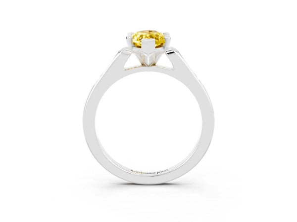 Silver Marquise Cut Yellow Sapphire Solitaire Ring with Channel Set Round Band and Prong Setting