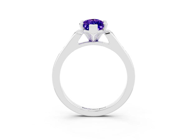 Silver Marquise Cut Tanzanite Solitaire Ring with Channel Set Round Band and Prong Setting