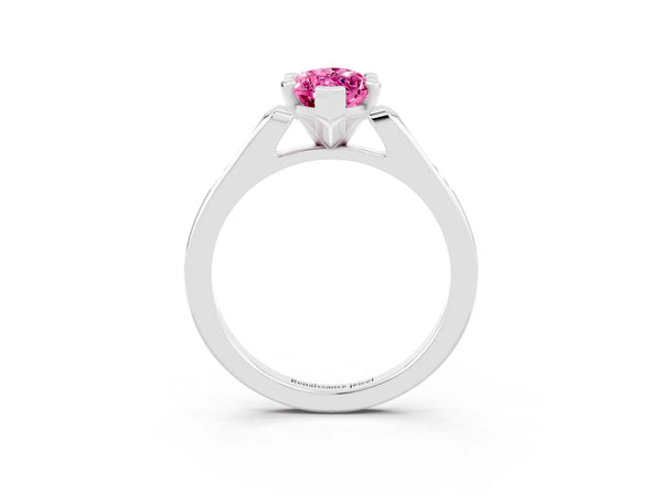 White gold Marquise Cut Pink Sapphire Solitaire Ring with Channel Set Round Band and Prong Setting