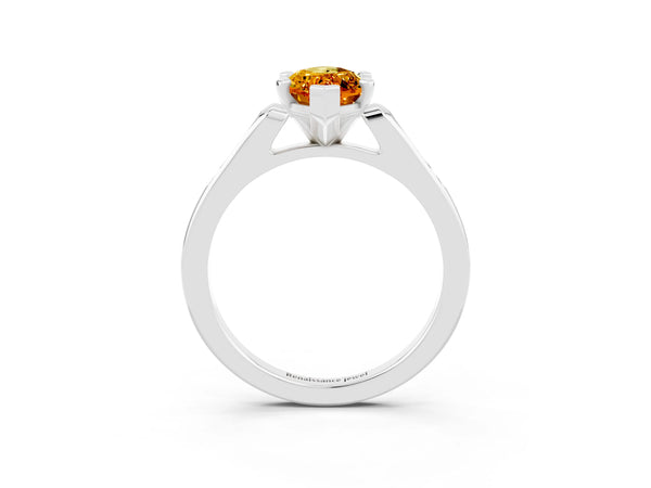 Silver Marquise Cut Citrine Solitaire Ring with Channel Set Round Band and Prong Setting