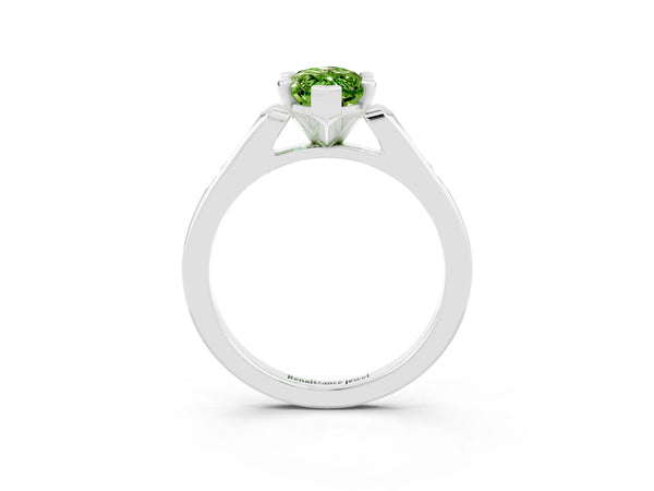 White gold Marquise Cut Peridot Solitaire Ring with Channel Set Round Band and Prong Setting