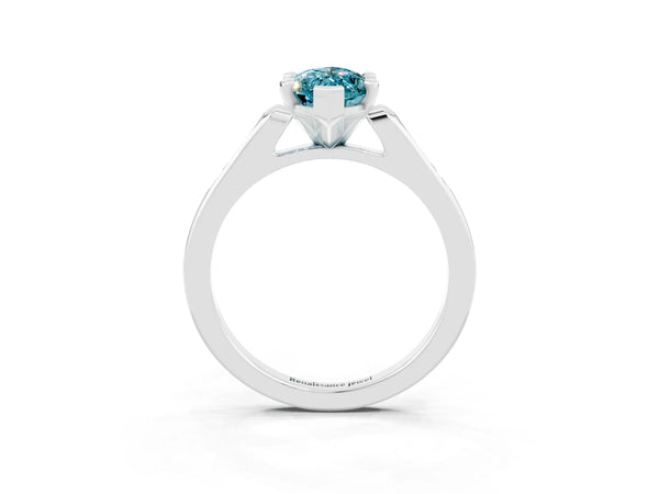 Silver Marquise Cut Blue Topaz Solitaire Ring with Channel Set Round Band and Prong Setting