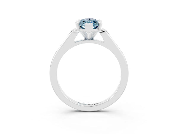 White gold Marquise Cut Aquamarine Solitaire Ring with Channel Set Round Band and Prong Setting