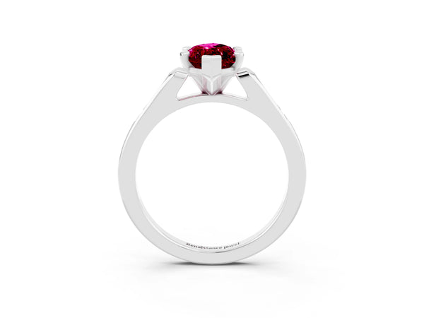 White gold Marquise Cut Garnet Solitaire Ring with Channel Set Round Band and Prong Setting