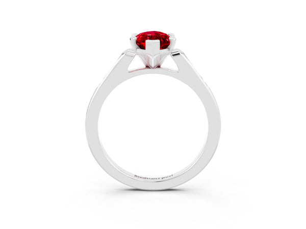 Silver Marquise Cut Ruby Solitaire Ring with Channel Set Round Band and Prong Setting