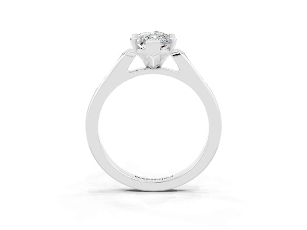 Platinum Marquise Cut Moissanite Solitaire Ring with Channel Set Round Band and Prong Setting