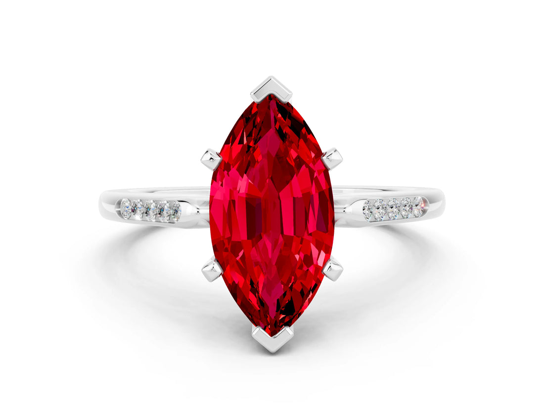 White gold Marquise Cut Cut Channel Set Solitaire Engagement Ring with Four-Prong Setting