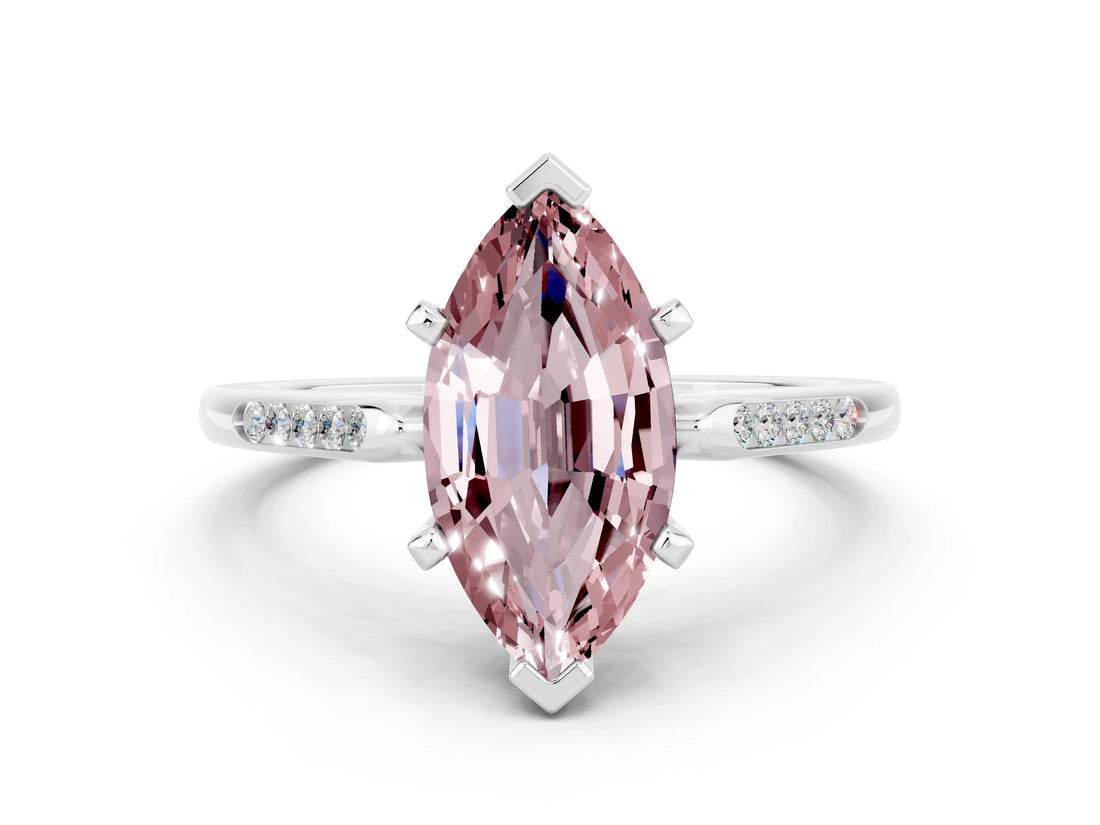 White gold Marquise Cut Cut Channel Set Solitaire Engagement Ring with Four-Prong Setting