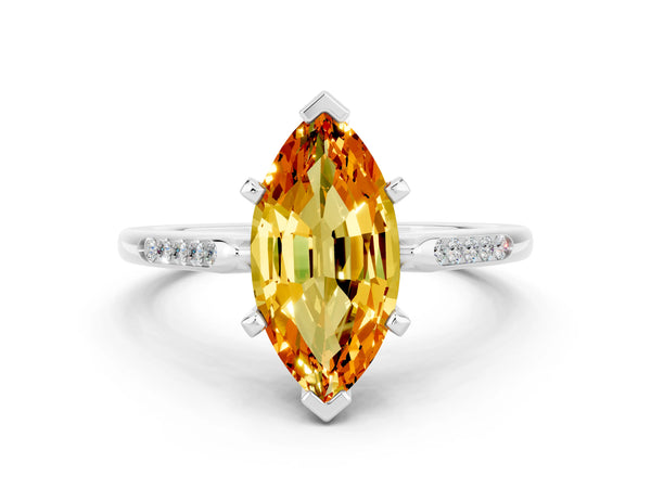 Platinum Marquise Cut Citrine Solitaire Ring with Channel Set Round Band and Prong Setting