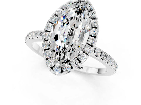 White gold Marquise Cut Cut Diamond Floral Halo Engagement Ring with Pavé Band and Prong Setting_1