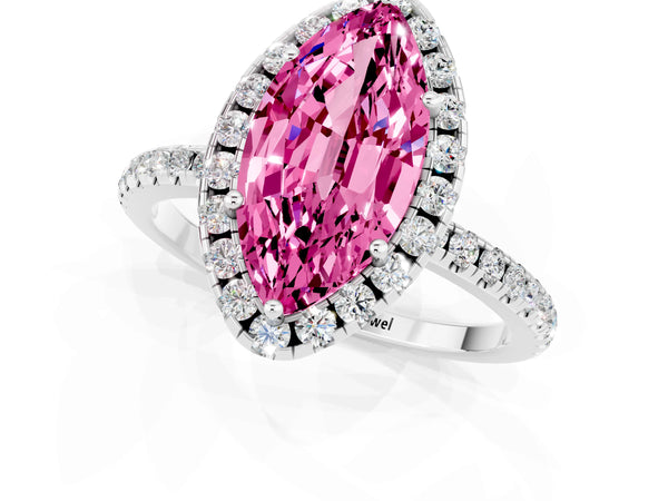 Platinum Marquise Cut Cut Diamond Floral Halo Engagement Ring with Pavé Band and Prong Setting