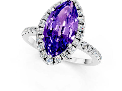White gold Marquise Cut Cut Diamond Floral Halo Engagement Ring with Pavé Band and Prong Setting_1