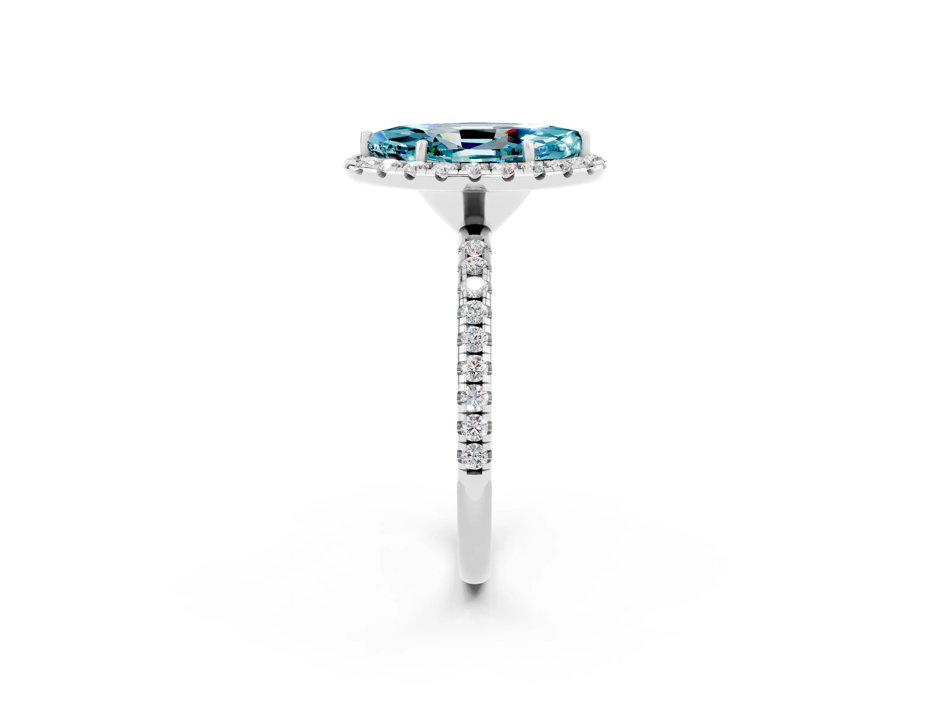 White gold Marquise Cut Cut Diamond Floral Halo Engagement Ring with Pavé Band and Prong Setting_2