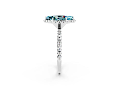 White gold Marquise Cut Cut Diamond Floral Halo Engagement Ring with Pavé Band and Prong Setting_2