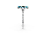 White gold Marquise Cut Cut Diamond Floral Halo Engagement Ring with Pavé Band and Prong Setting_2