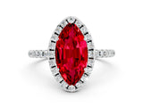 White gold Marquise Cut Cut Diamond Floral Halo Engagement Ring with Pavé Band and Prong Setting