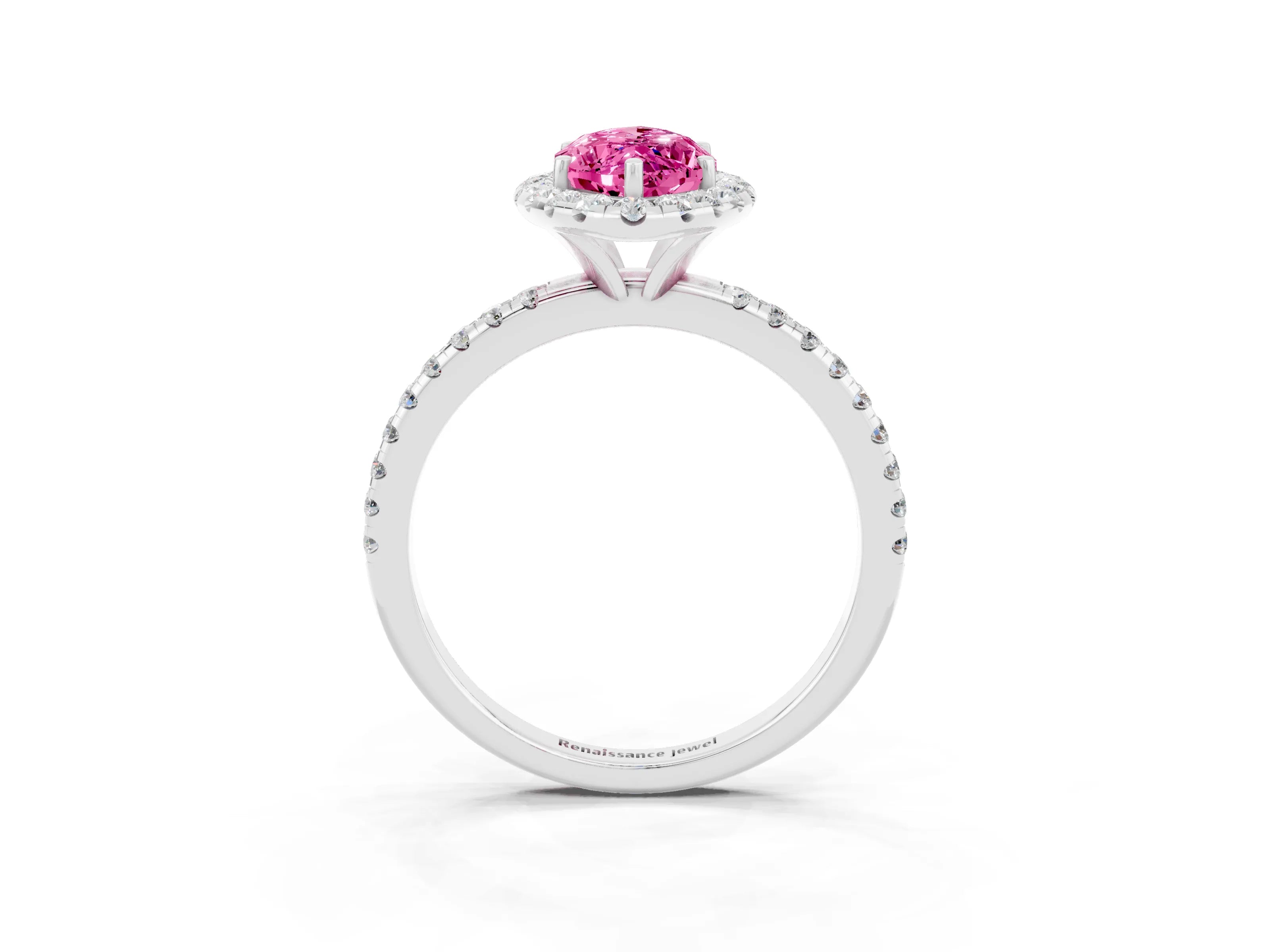 White gold Marquise Cut Cut Diamond Floral Halo Engagement Ring with Pavé Band and Prong Setting_3