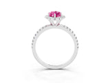 White gold Marquise Cut Cut Diamond Floral Halo Engagement Ring with Pavé Band and Prong Setting_3