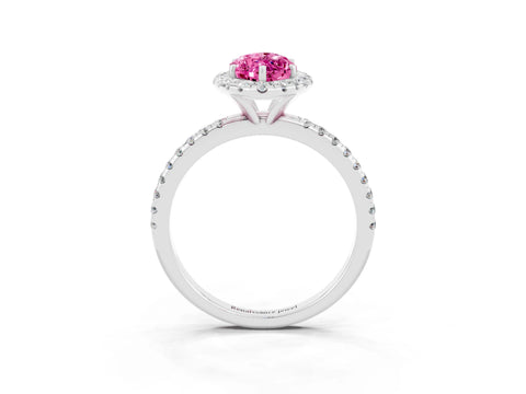 White gold Marquise Cut Cut Diamond Floral Halo Engagement Ring with Pavé Band and Prong Setting_3