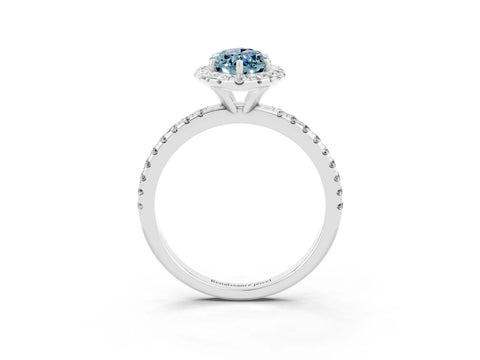 White gold Marquise Cut Cut Diamond Floral Halo Engagement Ring with Pavé Band and Prong Setting_3