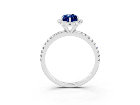 White gold Marquise Cut Cut Diamond Floral Halo Engagement Ring with Pavé Band and Prong Setting_3